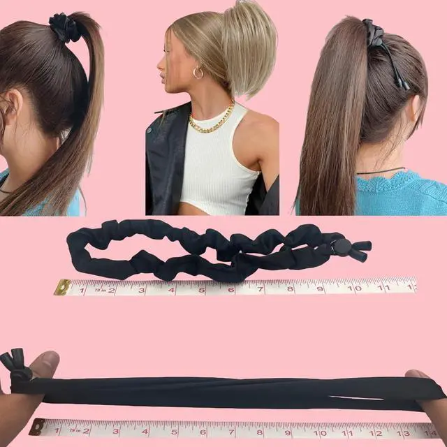 Alt view image 3 of 6 - 2 Pcs Adjust Satin Hair Tie, Satin Scrunchies for Women Girls, Adjustable Hair Ties for 4c Girlie Thick Curly Natural Hair, No Damage Hair Accessories for Afro Puff Loc Ponytails (black)