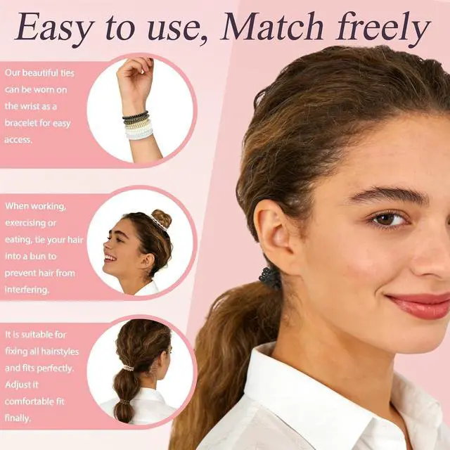Alt view image 5 of 7 - Spiral Hair Ties 10-Pack, No-Damage Coil Bands for Thick Thin Hair | Small elastic ponytail holders. Waterproof non-slip, assorted colors. Great for women and girls. Stretchy.