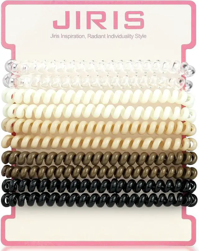 Main image of Spiral Hair Ties 10-Pack, No-Damage Coil Bands for Thick Thin Hair | Small elastic ponytail holders. Waterproof non-slip, assorted colors. Great for women and girls. Stretchy.
