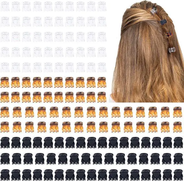 Main image of Cobahom 150 Pcs Mini Hair Clips 1.4 cm Small Claw Clips for Thin Thick Hair | No-Slip Micro Tiny Hair Clips for Hair Styling, Extra Small Hair Clips for Women Girls, Brown, Black, Clear