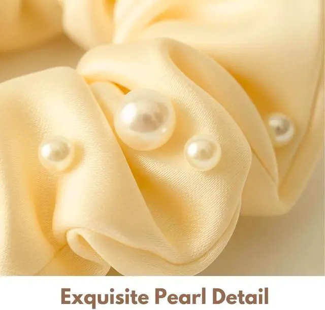 Alt view image 3 of 7 - Vivedge|Satin Scrunchies for Woman| Korean Valentines Scrunchies Satin Hair ties with pearl soft fabric Anti-static Silky Scrunchies Satin Hair Ties Protect hair|For all Hair Types (Golden Marigold)