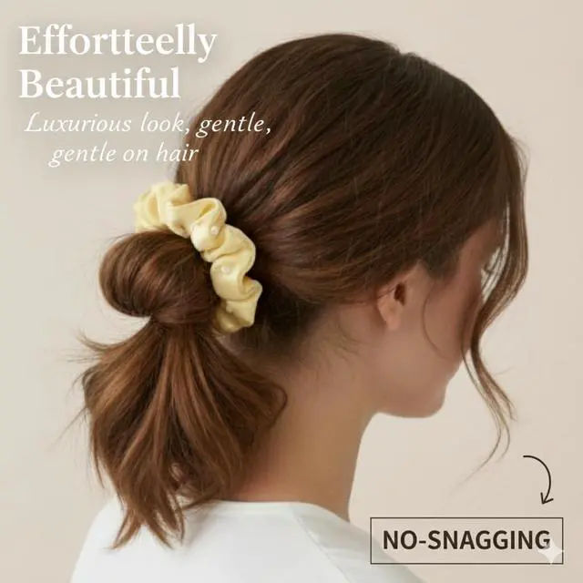 Alt view image 5 of 7 - Vivedge|Satin Scrunchies for Woman| Korean Valentines Scrunchies Satin Hair ties with pearl soft fabric Anti-static Silky Scrunchies Satin Hair Ties Protect hair|For all Hair Types (Golden Marigold)