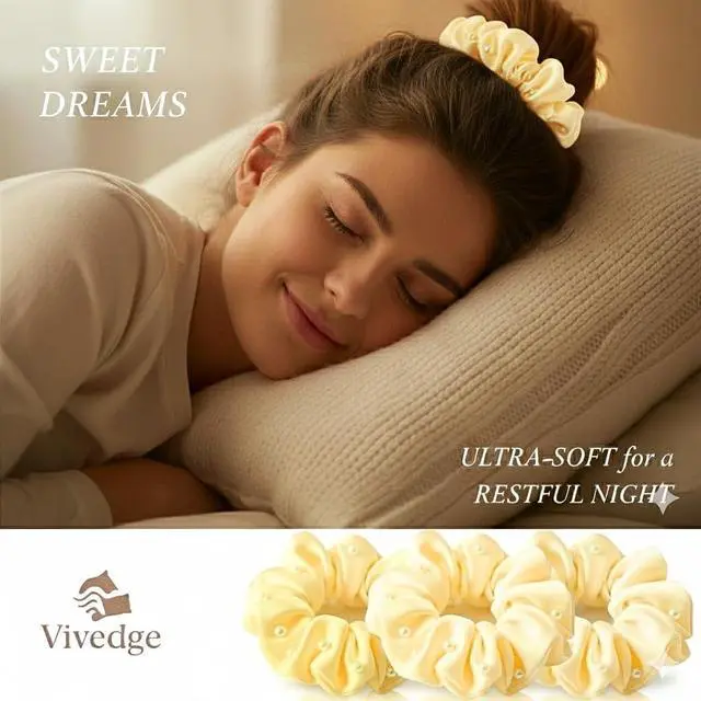 Alt view image 6 of 7 - Vivedge|Satin Scrunchies for Woman| Korean Valentines Scrunchies Satin Hair ties with pearl soft fabric Anti-static Silky Scrunchies Satin Hair Ties Protect hair|For all Hair Types (Golden Marigold)