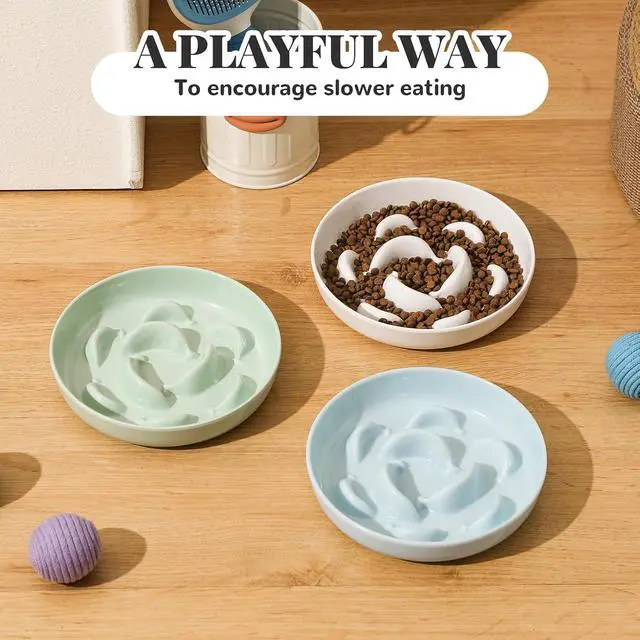 Alt view image 6 of 7 - Melamine Cat Slow Feeder Bowl - Pastel Series Cat Plate for Dry and Wet Food - Cute Maze Feeder Dish for Healthy Eating - Dishwasher Safe - 6.3''W x 1.2''H - 7 OZ - Ivory White