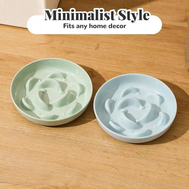 Alt view image 7 of 7 - Melamine Cat Slow Feeder Bowl - Pastel Series Cat Plate for Dry and Wet Food - Cute Maze Feeder Dish for Healthy Eating - Dishwasher Safe - 6.3''W x 1.2''H - 7 OZ - Ivory White