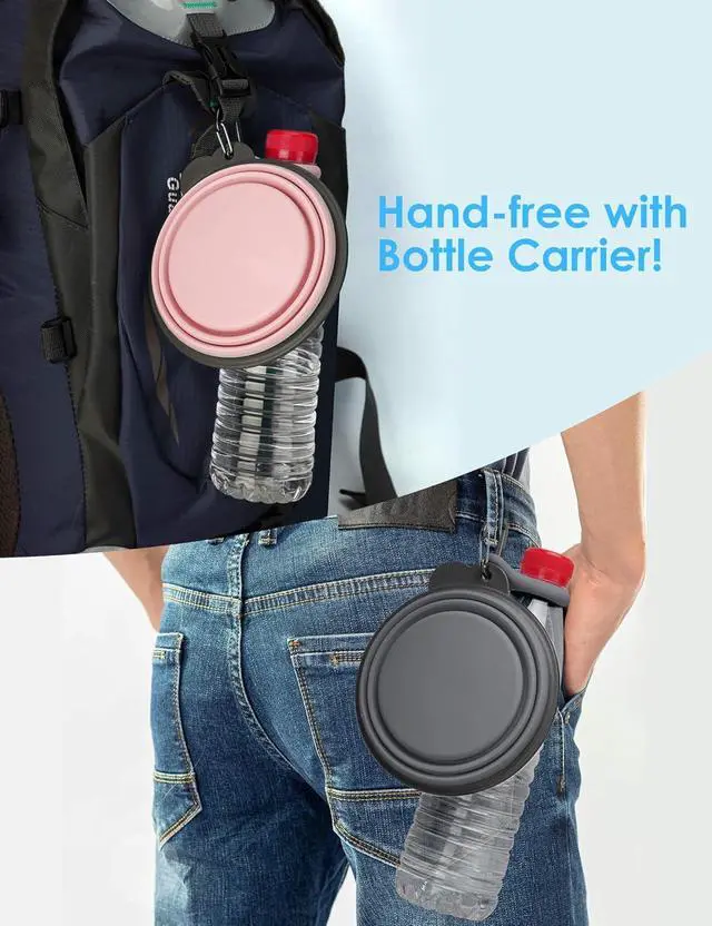 Alt view image 6 of 6 - AONKEY 2 Pack Collapsible Dog Bowls with Bottle Carrier(Small 15oz) | Upgraded Carabiner,One-piece Molded Rim Won't Fall Off or Crack, Foldable Portable for Pets Water Drinking or Food Feeding