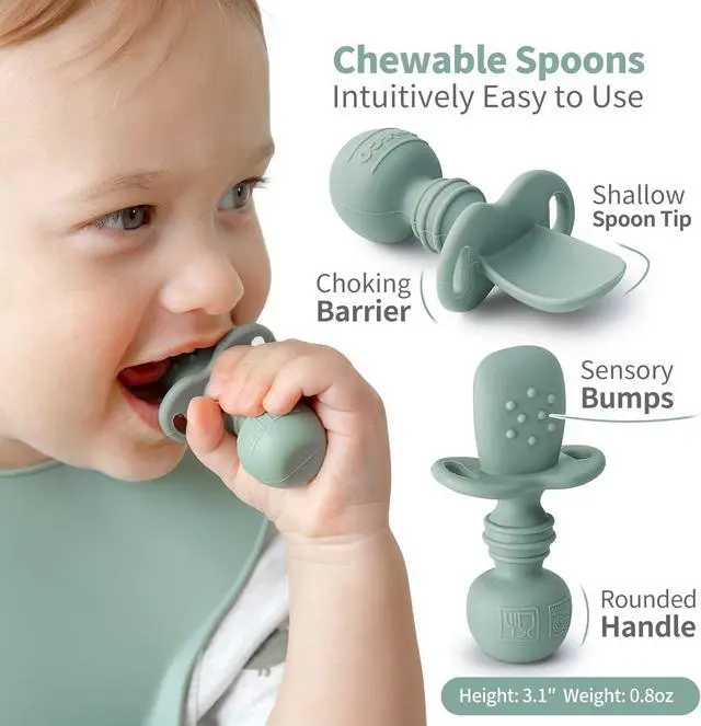 Alt view image 2 of 7 - SAMiGO Silicone Baby Spoons Self Feeding 6+ Months, Infant Utensils, 3 Pack | First Stage Spoons, Baby Led Weaning Supplies, Feeding Eating Essentials, Starting Solid Food Must Haves, Toddler Spoons