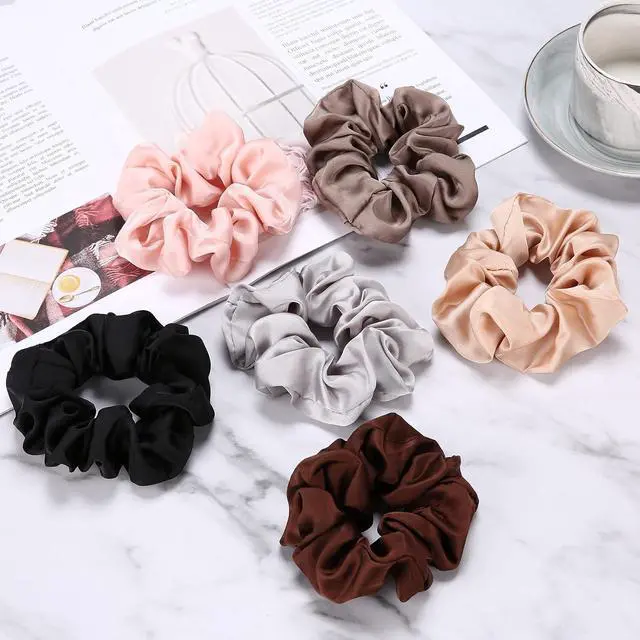 Alt view image 7 of 7 - Lolalet Scrunchies for Women, Satin Hair Softer Than Silk Ties Sleep, Big Scrunchy Ponytail Holder with Elastic Bands Girls Thick Thin Curly -6 Pack, Style A