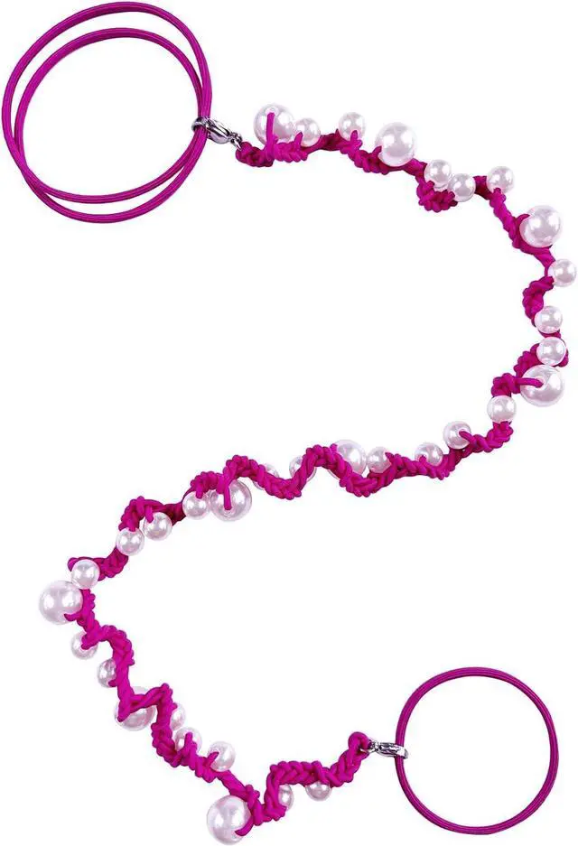 Main image of Cute Pearl Hair Ties for Women 25" Hand Braided Sport Ponytail Holders Long Pony Tail Wrap for Workouts, Daily Use, Beach,Swim,Surf,Diving Tangle Free Hair Accessories for Thick Curly Hair(Hot Pink)