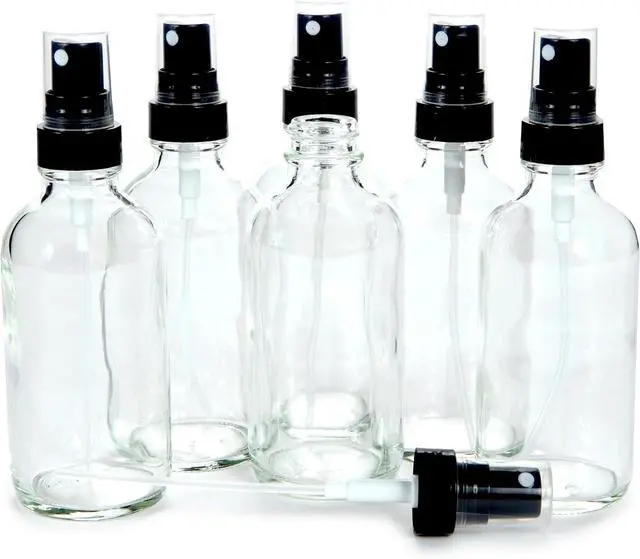 Main image of Vivaplex, 6, Clear, 4 oz Glass Bottles, with Black Fine Mist Sprayers