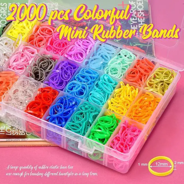 Alt view image 2 of 7 - TsMADDTs 24 Colors Rubber Bands, 2000 pcs Elastic Hair Ties with Organizer Box, Rubber Bands with Tail Tools and Comb, Hair Accessories for Girls Kids Baby Toddler