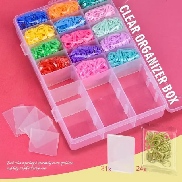 Alt view image 3 of 7 - TsMADDTs 24 Colors Rubber Bands, 2000 pcs Elastic Hair Ties with Organizer Box, Rubber Bands with Tail Tools and Comb, Hair Accessories for Girls Kids Baby Toddler
