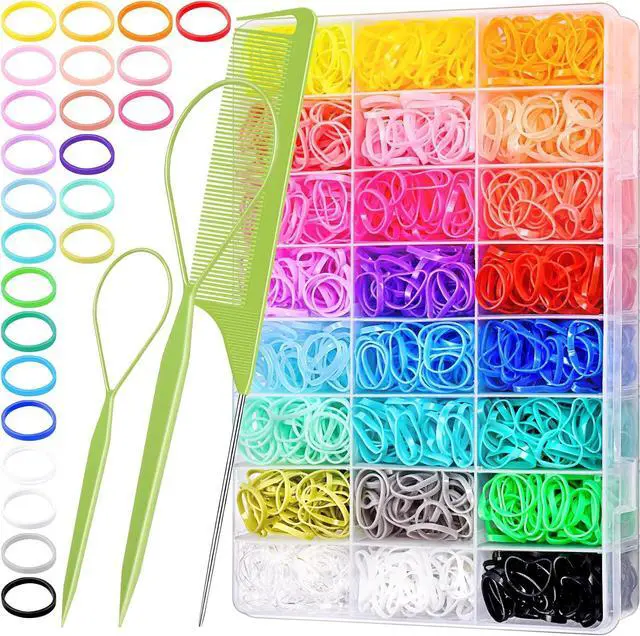 Main image of TsMADDTs 24 Colors Rubber Bands, 2000 pcs Elastic Hair Ties with Organizer Box, Rubber Bands with Tail Tools and Comb, Hair Accessories for Girls Kids Baby Toddler