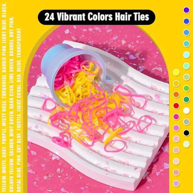 Alt view image 4 of 7 - TsMADDTs 24 Colors Rubber Bands, 2000 pcs Elastic Hair Ties with Organizer Box, Rubber Bands with Tail Tools and Comb, Hair Accessories for Girls Kids Baby Toddler