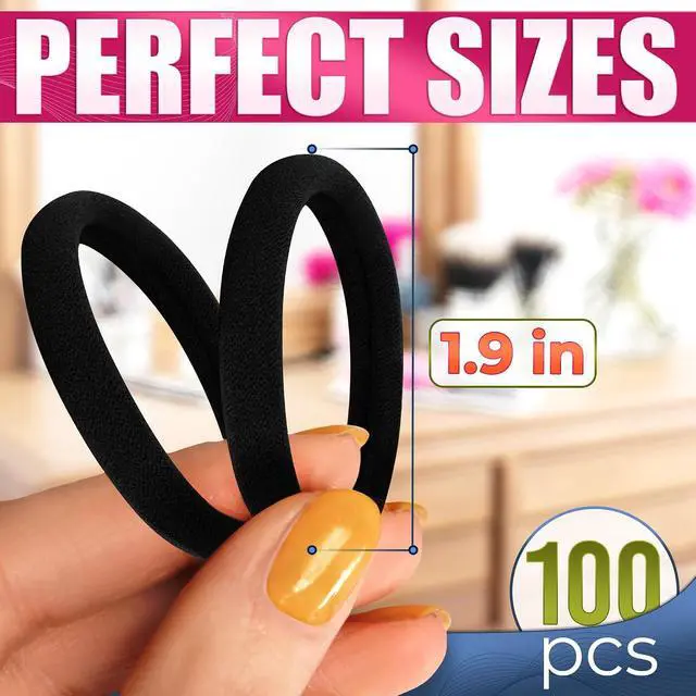 Alt view image 2 of 7 - 100 Pcs Soft Black Hair Ties Bulk, Soft and Durable, Cotton Material | 1.9" Seamless Cotton Ponytail Holders; Air Permeability & Gentle to Wear; Elasticity & Strength; Reliable & Strong Hold