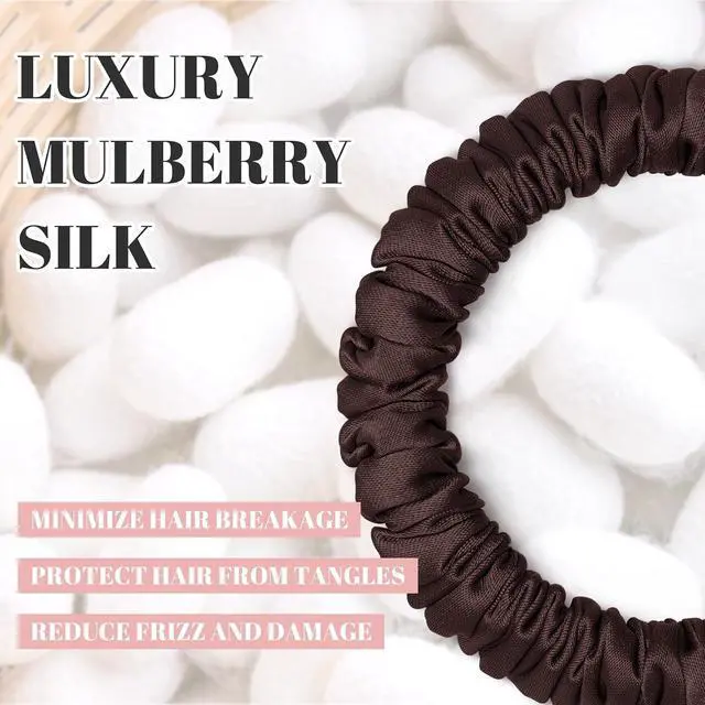 Alt view image 2 of 7 - Scrunchies Hair Ties Silk Satin Scrunchy, WantGor Women 4PC Hair Bands | Pure Mulberry Silk Skinny Elastic Scrunchies Bracelets Ponytail Holders Hair Accessories (Brown*4)