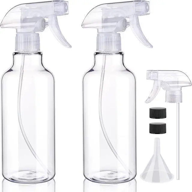 Main image of Plastic Spray Bottles, 16.9oz/500ml, 2 PackClear | Empty Spray Bottle, Heavy Duty Spraying Bottles, Mist/Stream, For Cleaning Solutions, Essential Oils, Hair