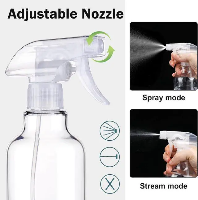 Alt view image 3 of 6 - Plastic Spray Bottles, 16.9oz/500ml, 2 PackClear | Empty Spray Bottle, Heavy Duty Spraying Bottles, Mist/Stream, For Cleaning Solutions, Essential Oils, Hair
