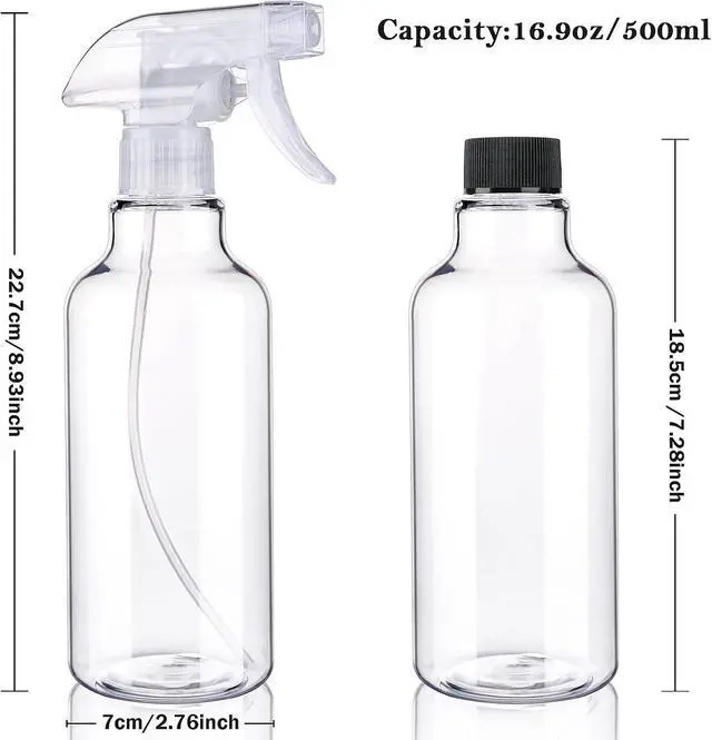 Alt view image 5 of 6 - Plastic Spray Bottles, 16.9oz/500ml, 2 PackClear | Empty Spray Bottle, Heavy Duty Spraying Bottles, Mist/Stream, For Cleaning Solutions, Essential Oils, Hair
