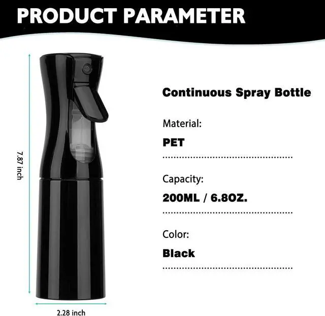 Alt view image 2 of 7 - Spray Bottle for Hair (6.8OZ /200ML) Continuous Ultra Fine Mist Sprayer for Hair, Salons, Barber, Plants, Skin Care, Cleaning 1 Pack BLACK