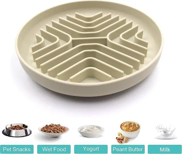 Alt view image 3 of 6 - Slow Feeder Bowls for Dogs and Cats, 7.9inch Slow Down Bowl with Suction Cups, Puzzle Pet Bowls Non-Slip Design Dishwasher Microwave Safe (Beige)