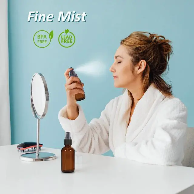 Alt view image 2 of 7 - 4 oz Amber Glass Spray Bottles for Essential Oils, Small Empty Fine Mist Spray Bottle,2 Pack with Funnel Dropper