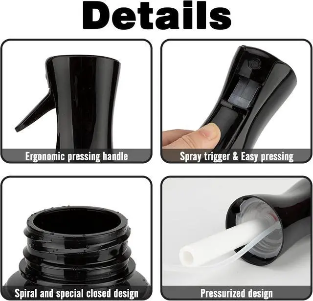 Alt view image 3 of 7 - Spray Bottle for Hair (6.8OZ /200ML) Continuous Ultra Fine Mist Sprayer for Hair, Salons, Barber, Plants, Skin Care, Cleaning 1 Pack BLACK