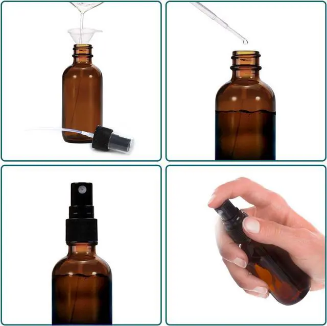 Alt view image 5 of 7 - 4 oz Amber Glass Spray Bottles for Essential Oils, Small Empty Fine Mist Spray Bottle,2 Pack with Funnel Dropper