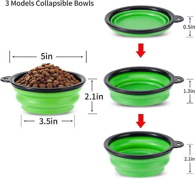 Alt view image 3 of 6 - Collapsible Dog Bowls, 2 Pack Travel Dog Bowls, Portable Pet Feeding Water Dish for Pet Walking Parking Traveling with 2 Carabiners (Small, Blue+Green)