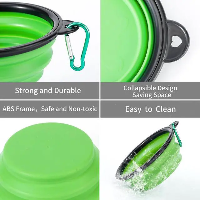 Alt view image 4 of 6 - Collapsible Dog Bowls, 2 Pack Travel Dog Bowls, Portable Pet Feeding Water Dish for Pet Walking Parking Traveling with 2 Carabiners (Small, Blue+Green)