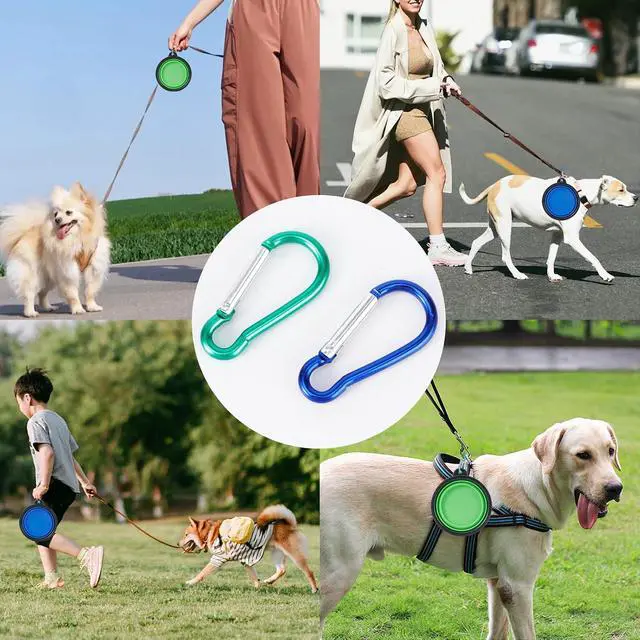 Alt view image 6 of 6 - Collapsible Dog Bowls, 2 Pack Travel Dog Bowls, Portable Pet Feeding Water Dish for Pet Walking Parking Traveling with 2 Carabiners (Small, Blue+Green)