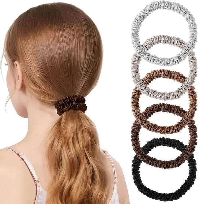 Main image of Needbrock Mulberry Silk Hair Ties, Thin Scrunchies for Women Girls | Sleep Hair Ties, Soft Mulberry Silk, No-Crease Hold, Slim for Ponytails or Buns, Comfy for Daily Wear, Work