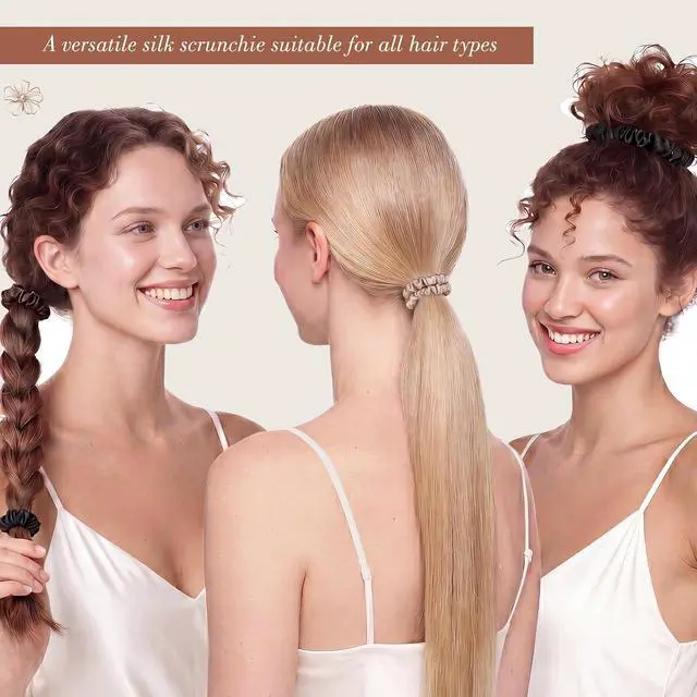Alt view image 5 of 7 - Needbrock Mulberry Silk Hair Ties, Thin Scrunchies for Women Girls | Sleep Hair Ties, Soft Mulberry Silk, No-Crease Hold, Slim for Ponytails or Buns, Comfy for Daily Wear, Work