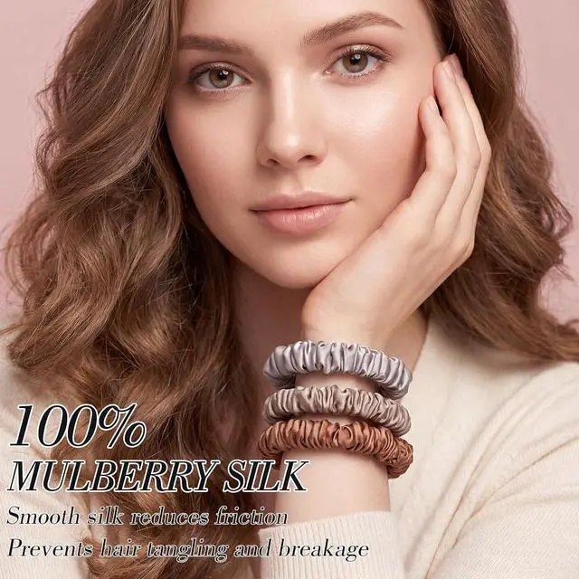 Alt view image 4 of 7 - Needbrock Mulberry Silk Hair Ties, Thin Scrunchies for Women Girls | Sleep Hair Ties, Soft Mulberry Silk, No-Crease Hold, Slim for Ponytails or Buns, Comfy for Daily Wear, Work