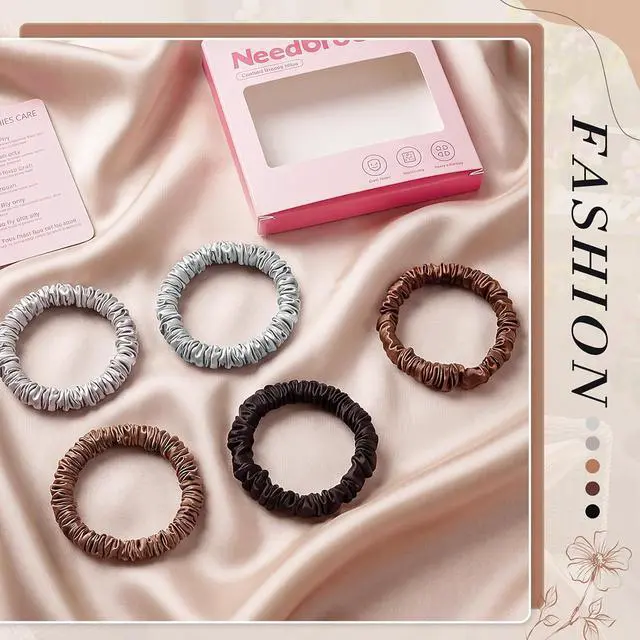 Alt view image 7 of 7 - Needbrock Mulberry Silk Hair Ties, Thin Scrunchies for Women Girls | Sleep Hair Ties, Soft Mulberry Silk, No-Crease Hold, Slim for Ponytails or Buns, Comfy for Daily Wear, Work