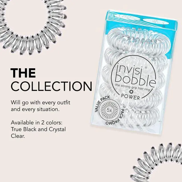 Alt view image 6 of 6 - invisibobble Power Traceless Spiral Hair Ties - 5 Pack - Crystal Clear - Strong Elastic Grip Coil Hair Accessories for Active Women - No Kink, Non Soaking - Gentle for Girls Teens and Thick Hair