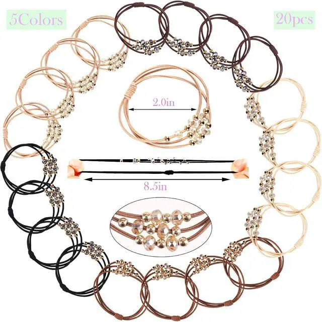 Alt view image 6 of 6 - 20 PCS Hair Ties for Women, Hair Tie Bracelets, Brown Plastic, No Damage Hair Elastics, Comfortable for Thick or Thin Hair, Boho Hair Ties for Ponytail Holders, 5 Colors