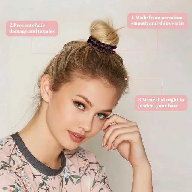 Alt view image 5 of 7 - Scrunchies Hair Ties Silk Satin Scrunchy, WantGor Women 4PC Hair Bands | Pure Mulberry Silk Skinny Elastic Scrunchies Bracelets Ponytail Holders Hair Accessories (Brown*4)