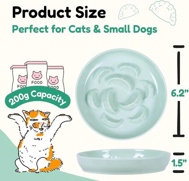 Alt view image 2 of 7 - Unbreakable Slow Feeder Bowl for Cats and Small Dogs- Cat Plates for Wet & Dry Food- Melamine Puzzle Cat Bowl for Slow Eating- Whisker Friendly & Dishwasher Safe & Non Slip Design -(Green,6.3'W*1.5H')