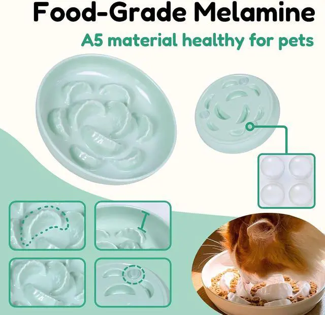 Alt view image 4 of 7 - Unbreakable Slow Feeder Bowl for Cats and Small Dogs- Cat Plates for Wet & Dry Food- Melamine Puzzle Cat Bowl for Slow Eating- Whisker Friendly & Dishwasher Safe & Non Slip Design -(Green,6.3'W*1.5H')