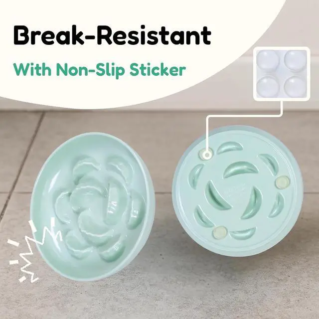 Alt view image 5 of 7 - Unbreakable Slow Feeder Bowl for Cats and Small Dogs- Cat Plates for Wet & Dry Food- Melamine Puzzle Cat Bowl for Slow Eating- Whisker Friendly & Dishwasher Safe & Non Slip Design -(Green,6.3'W*1.5H')