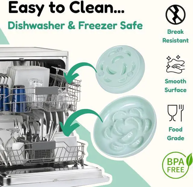 Alt view image 6 of 7 - Unbreakable Slow Feeder Bowl for Cats and Small Dogs- Cat Plates for Wet & Dry Food- Melamine Puzzle Cat Bowl for Slow Eating- Whisker Friendly & Dishwasher Safe & Non Slip Design -(Green,6.3'W*1.5H')