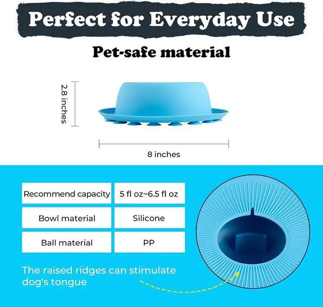 Alt view image 6 of 6 - PEDAY Nonslip Dog Slow Feeder Lick Bowl with Ball, Enrichment Toy for Water, Yogurt & Jam, Dishwasher Safe, Blue | Enrichment Toy for Water, Yogurt & Jam, Dishwasher Safe