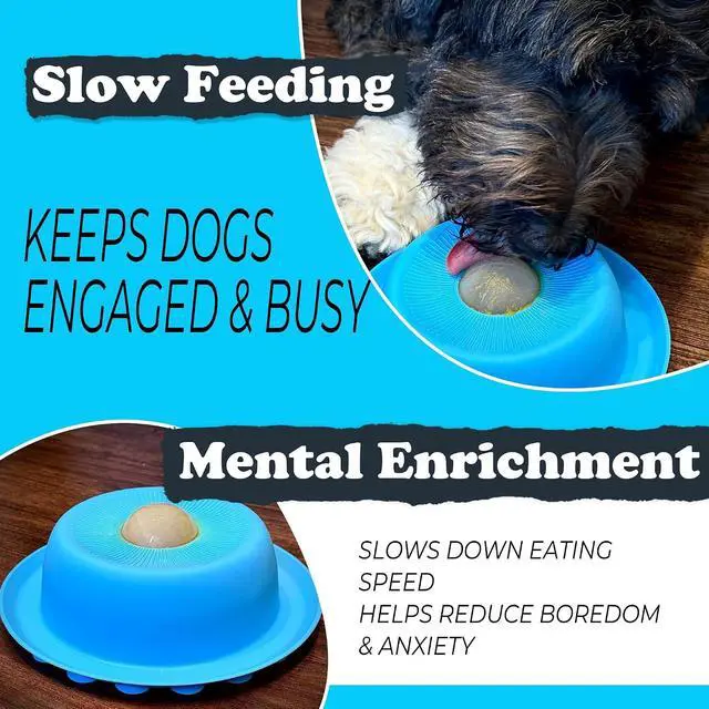 Alt view image 4 of 6 - PEDAY Nonslip Dog Slow Feeder Lick Bowl with Ball, Enrichment Toy for Water, Yogurt & Jam, Dishwasher Safe, Blue | Enrichment Toy for Water, Yogurt & Jam, Dishwasher Safe
