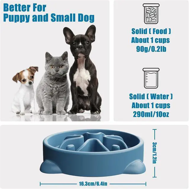 Alt view image 2 of 6 - Slow Feeder Dog Bowls Small Breed, Dog Food Bowl Small Anti-Choking Bloat Stop Puzzle Healthy Eating Bowl (Blue, 1 Cup)
