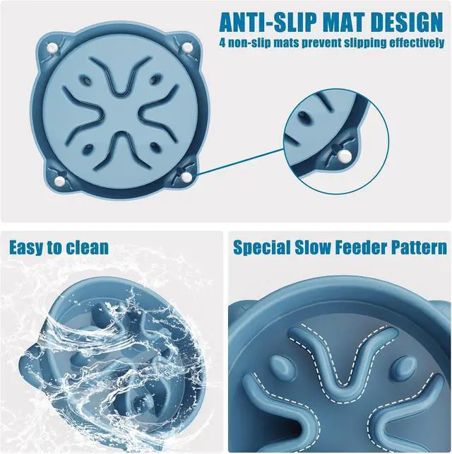 Alt view image 3 of 6 - Slow Feeder Dog Bowls Small Breed, Dog Food Bowl Small Anti-Choking Bloat Stop Puzzle Healthy Eating Bowl (Blue, 1 Cup)
