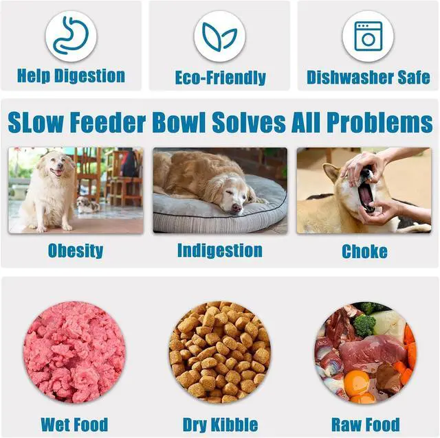 Alt view image 4 of 6 - Slow Feeder Dog Bowls Small Breed, Dog Food Bowl Small Anti-Choking Bloat Stop Puzzle Healthy Eating Bowl (Blue, 1 Cup)