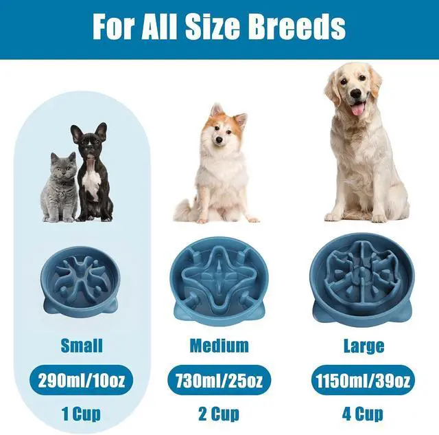 Alt view image 6 of 6 - Slow Feeder Dog Bowls Small Breed, Dog Food Bowl Small Anti-Choking Bloat Stop Puzzle Healthy Eating Bowl (Blue, 1 Cup)