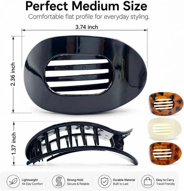 Alt view image 2 of 7 - 4 PCS Flat Hair Clips, Round Flat Claw Clips for Women and Girls, Strong Hold French Hair Clips for Thick Thin Hair, Stylish Medium Classic Hair Barrettes