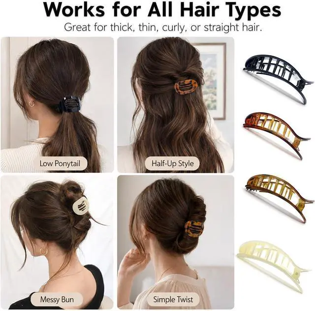 Alt view image 3 of 7 - 4 PCS Flat Hair Clips, Round Flat Claw Clips for Women and Girls, Strong Hold French Hair Clips for Thick Thin Hair, Stylish Medium Classic Hair Barrettes